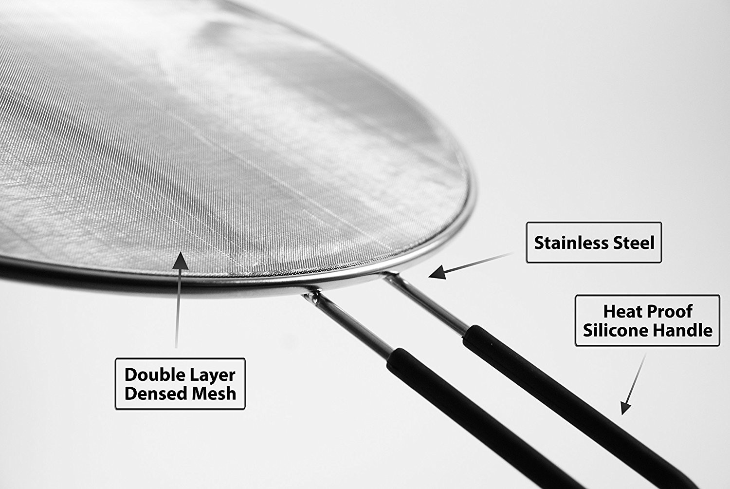 13" Grease Splatter Screen for Cooking with Heavy Duty Ultra Fine Mesh Plus Silicone Hot Handle Holder