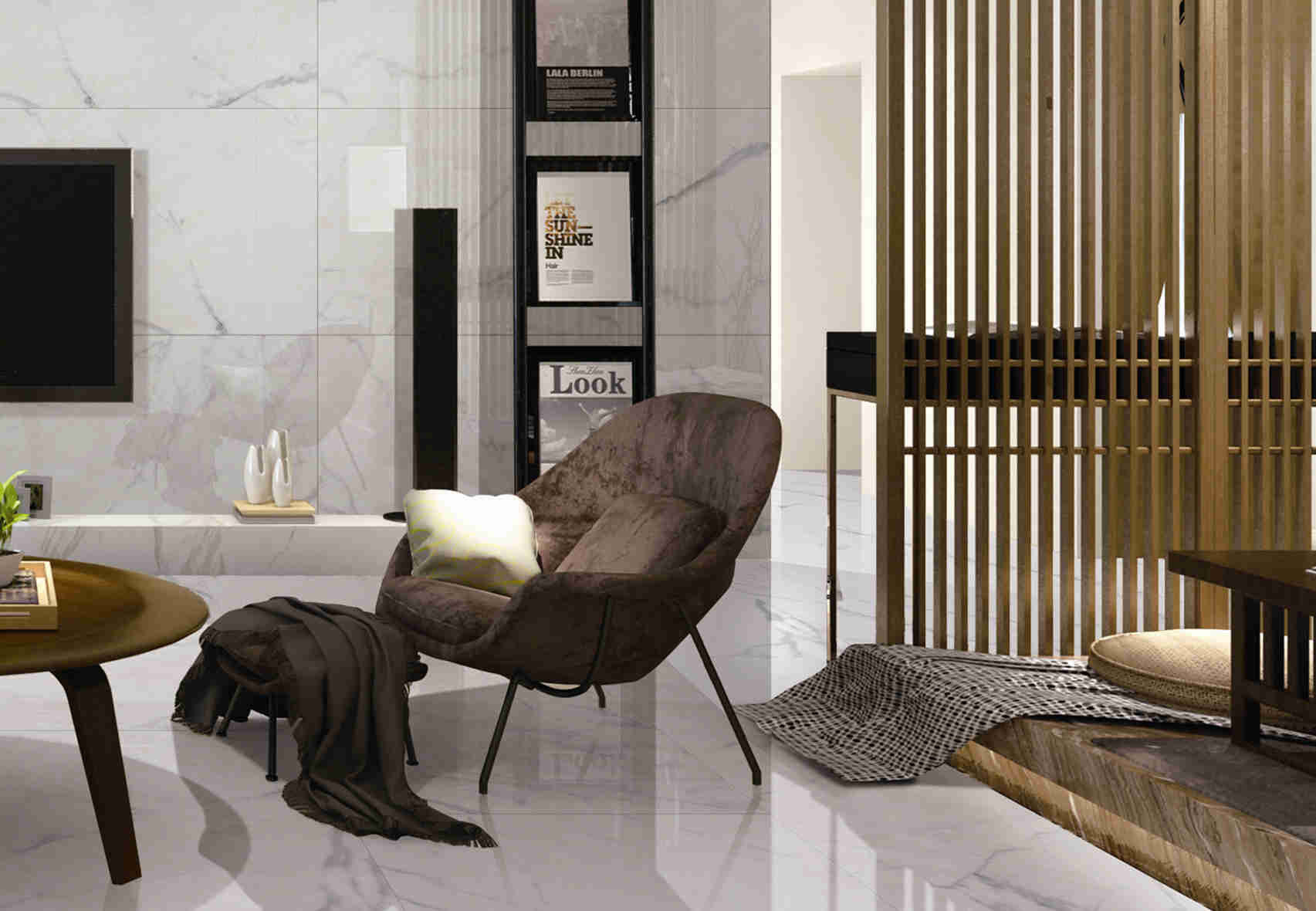 12mm Thickness Marble Look Porcelain Tile / Carrara Ceramic Wall Tiles