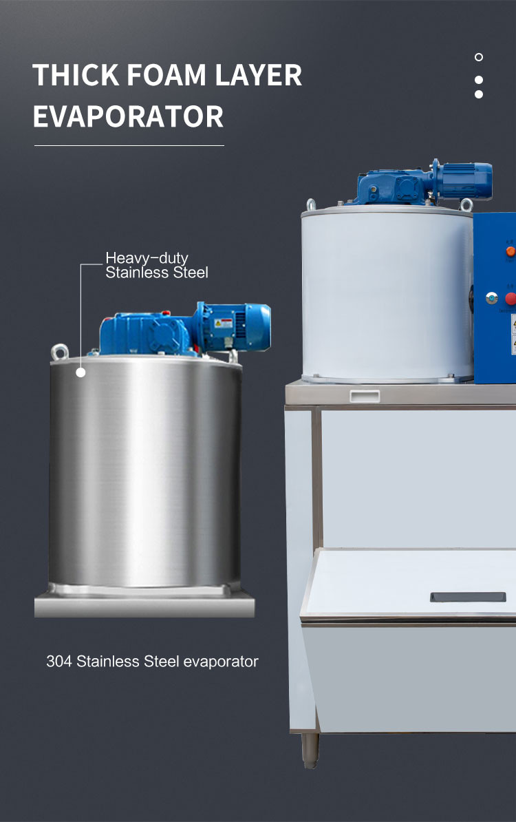 Stainless Steel Geneglace Flake Ice Machine 1 Ton Frosty Snow Cone Machine Air Cooling