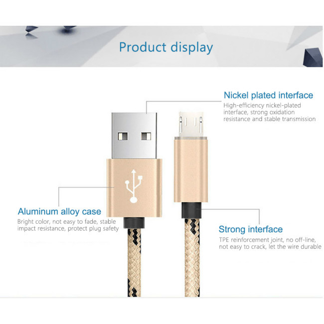 1m 3ft Fast Charging Micro USB Data Cable Nylon Braided Data Sync