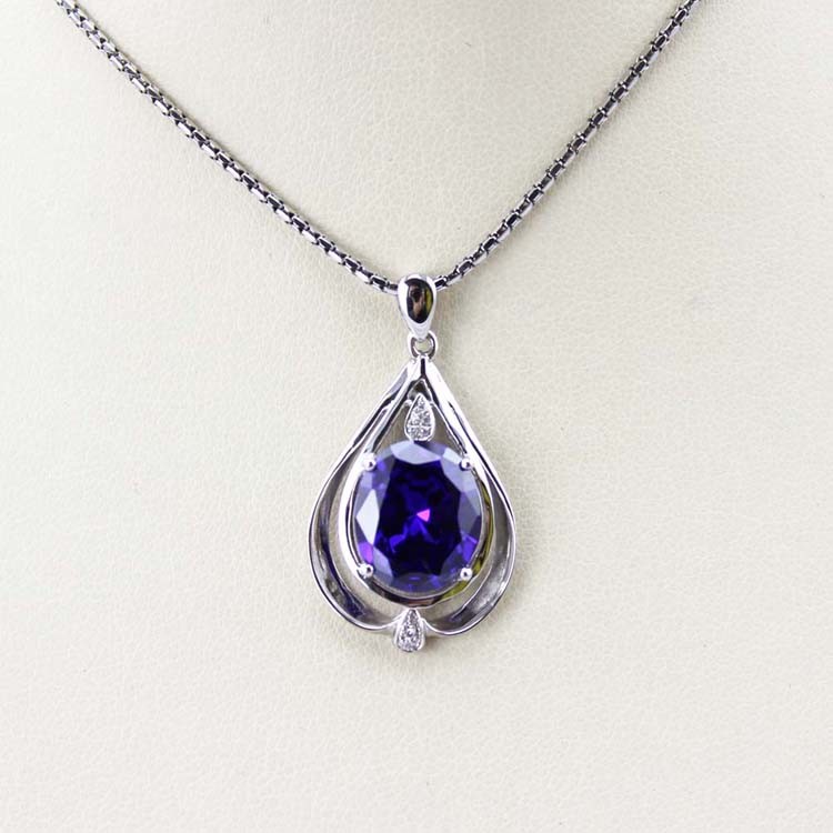 Women Jewelry 10mm x12mm Oval Blue Topaz Cubic Zirconia Pendant Necklace (P38)