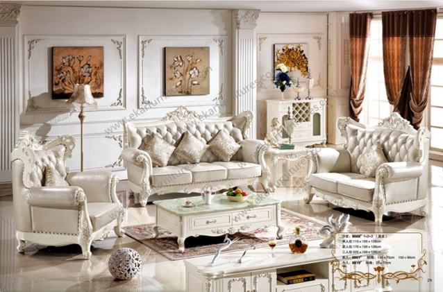 Classic European Living Room Leather Sofa Set Arab Furniture