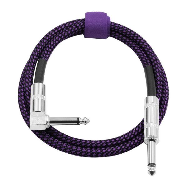 Braided 6.35mm Angle-to-Straight Electric Guitar Cable for Professional Audio Instruments