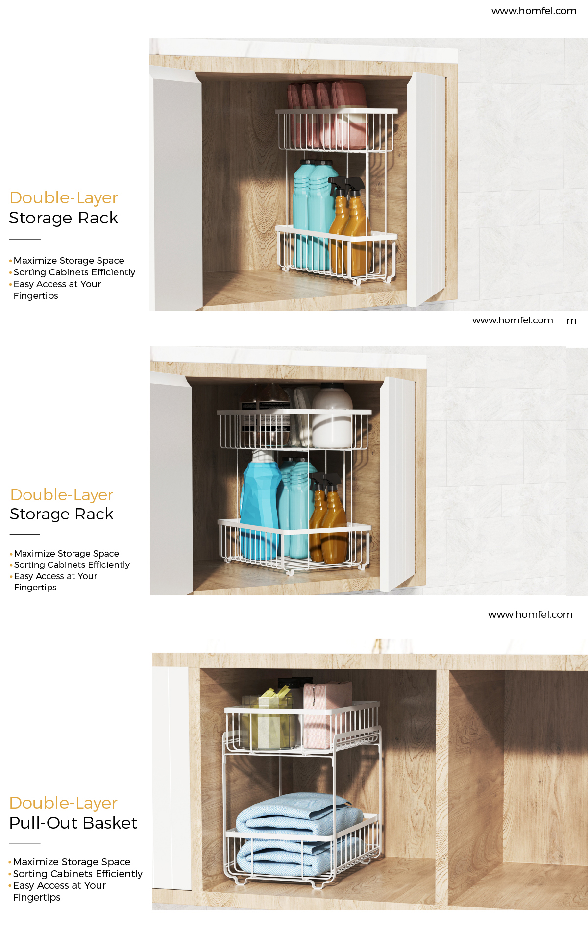 Metal Bathroom Inside Cabinet Shelf Basket Rack For Modern Household Organization
