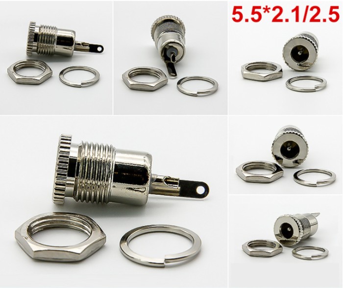 Screw Copper Metal Head 2A Dc Power Jack Socket Dc - 022b 2.5 X 5.5mm Screw Nut Diy