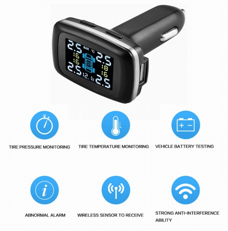 Ouchuangbo car TPMS tire Pressure Monitoring System Cigarette Lighter Power Alarm Systems in stock