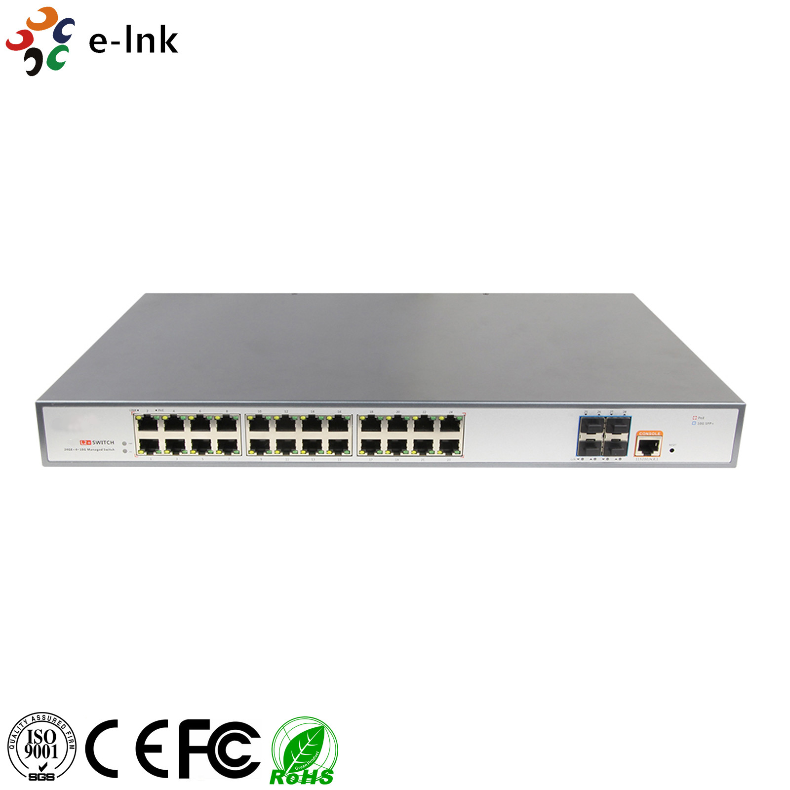 28 Port 10G Managed L2 Industrial Ethernet POE Switch 24 Port 10/100/1000 Base -T