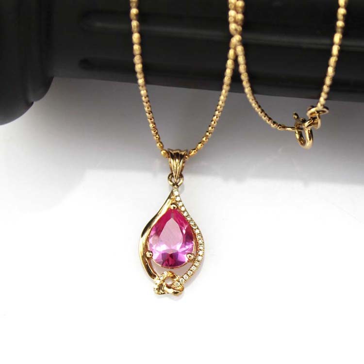 Women Jewelry 925 Silver 8mmx10mm Pear Pink Cubic Zircon Pendant(PSJ0424)