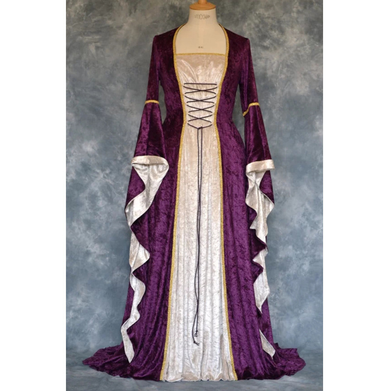 Retro Medieval Long Floor-Length Dress for Women Halloween Cosplay Stage Dancerwear