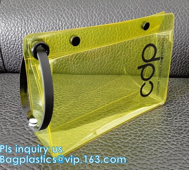 OEM Custom PVC Loop Handle Image Printed Plastic Shopping Bag, Sewing non-woven handle pvc clear packaging bag, statione