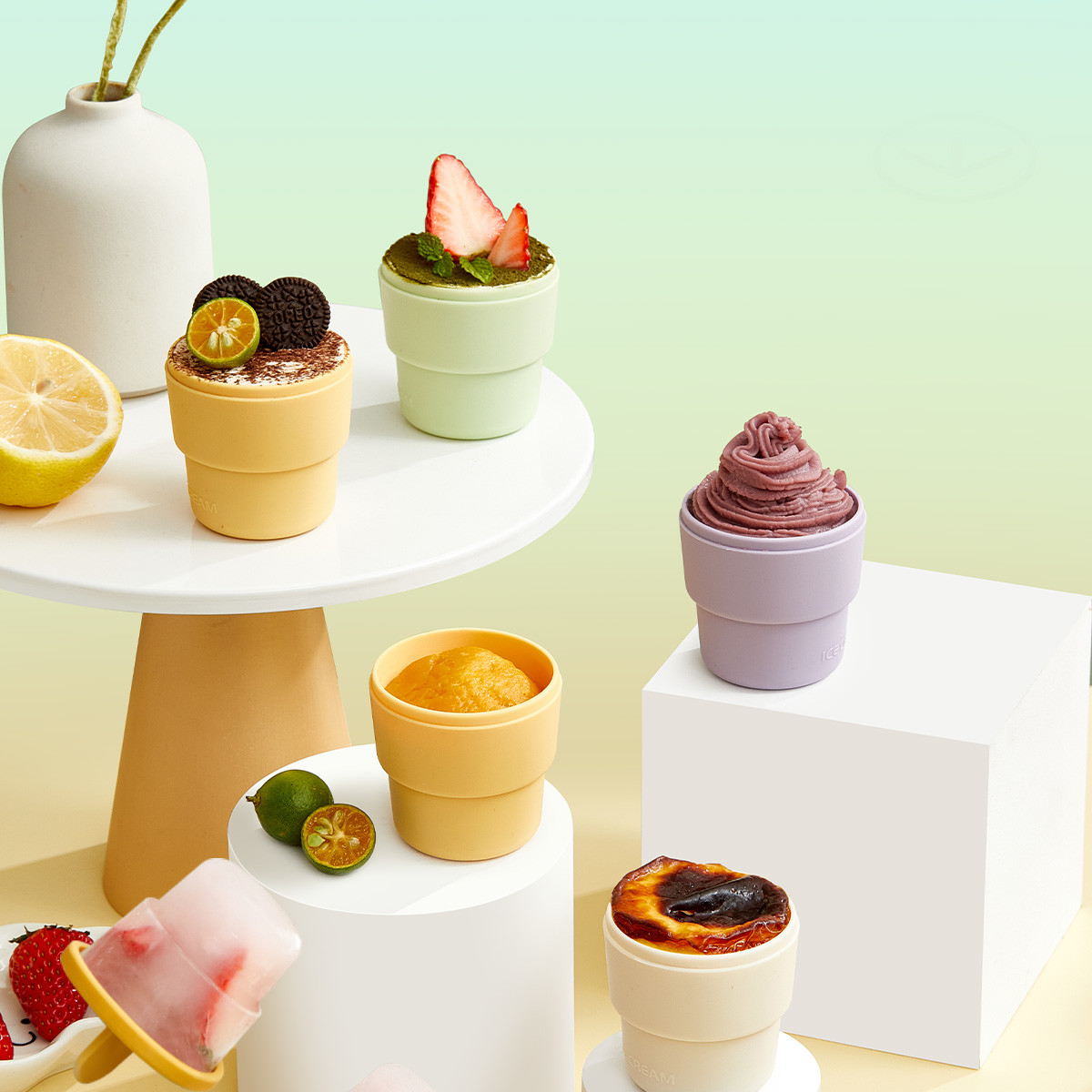 2 In1 Cup Shape Silicone Ice Cream Popsicle Molds Popsicle Stick Molds