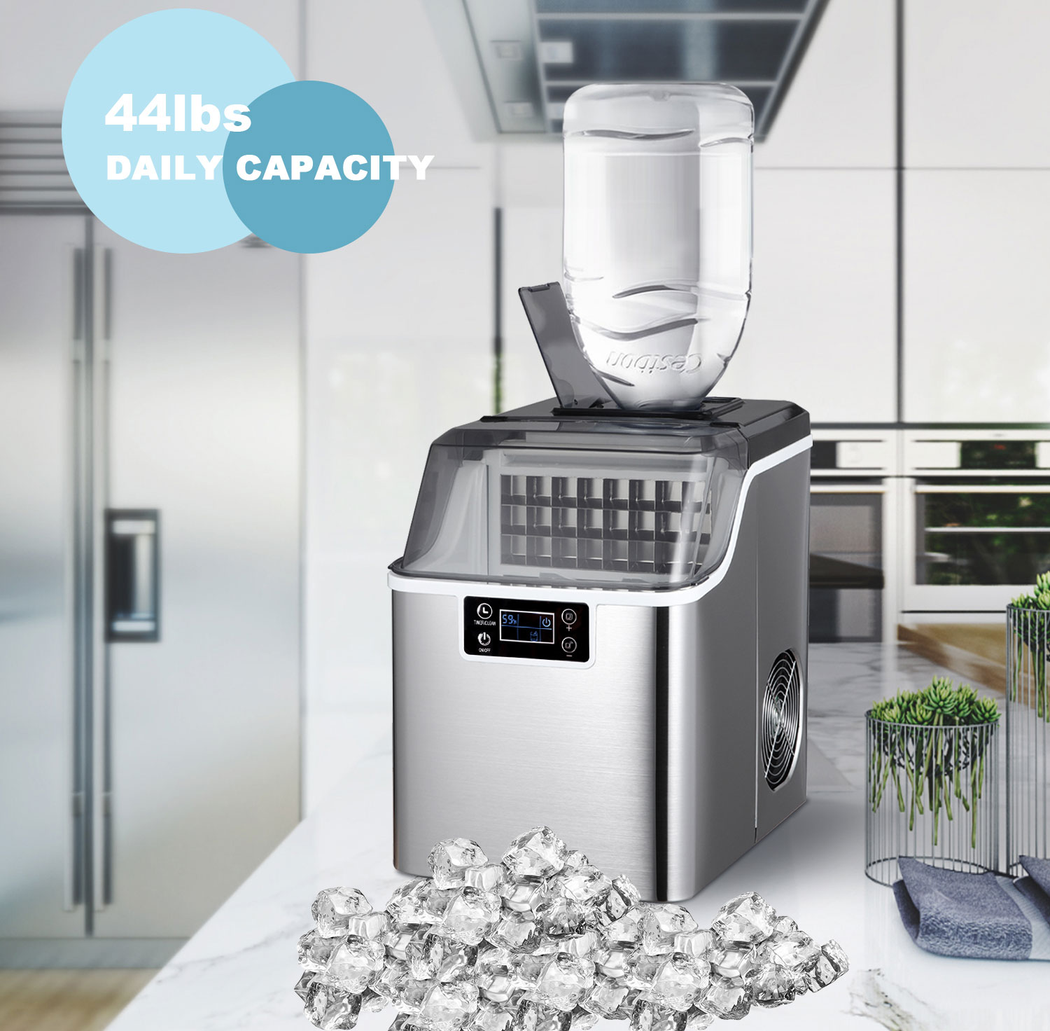 Household 20kg/24H Mini Ice Maker Cube Water Dispenser with Automatic Water Intake and Push Button Control Panel