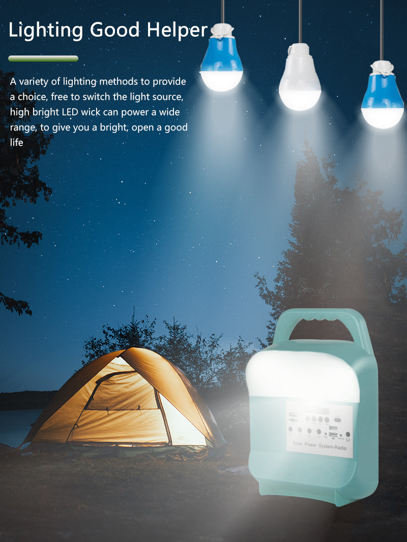 3pcs Portable 5W Solar Generator Home Lighting System 3.7V With Speaker FM Radio