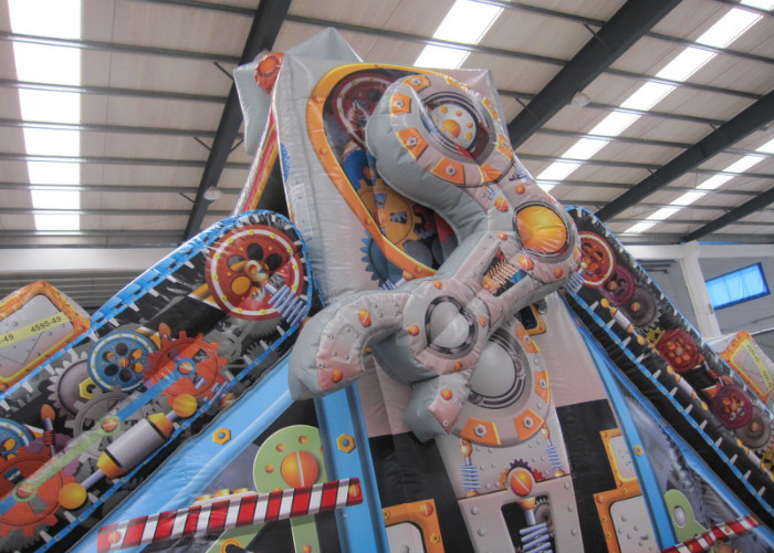 Top Inflatable Robot City Bounce Jumpers , Commercial Fun Bounce House With Big Slide