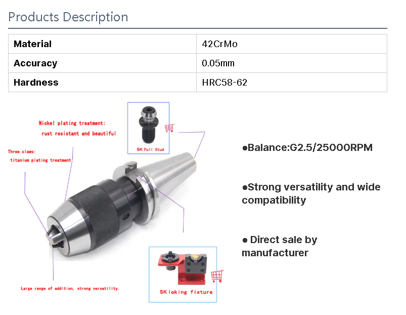 SK50 Cone Integrated Collet Chuck with Strong Clamping Force for Heavy Duty Cutting and 1 Piece MOQ