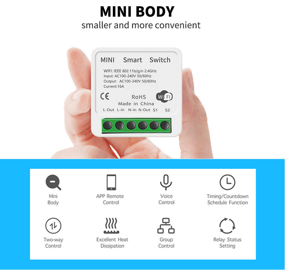 Tuya 16A 10A Wifi Switch Smart Breaker Module Smart Life APP Remote Control Switch Voice Relay Timer