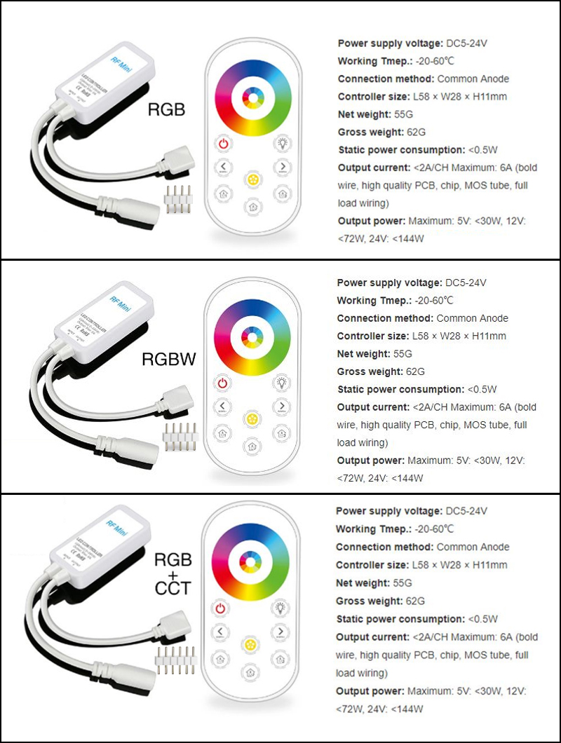 DC 24V LED RGB Controller Mini RF Wireless Touch Remote For LED 5050 Strip