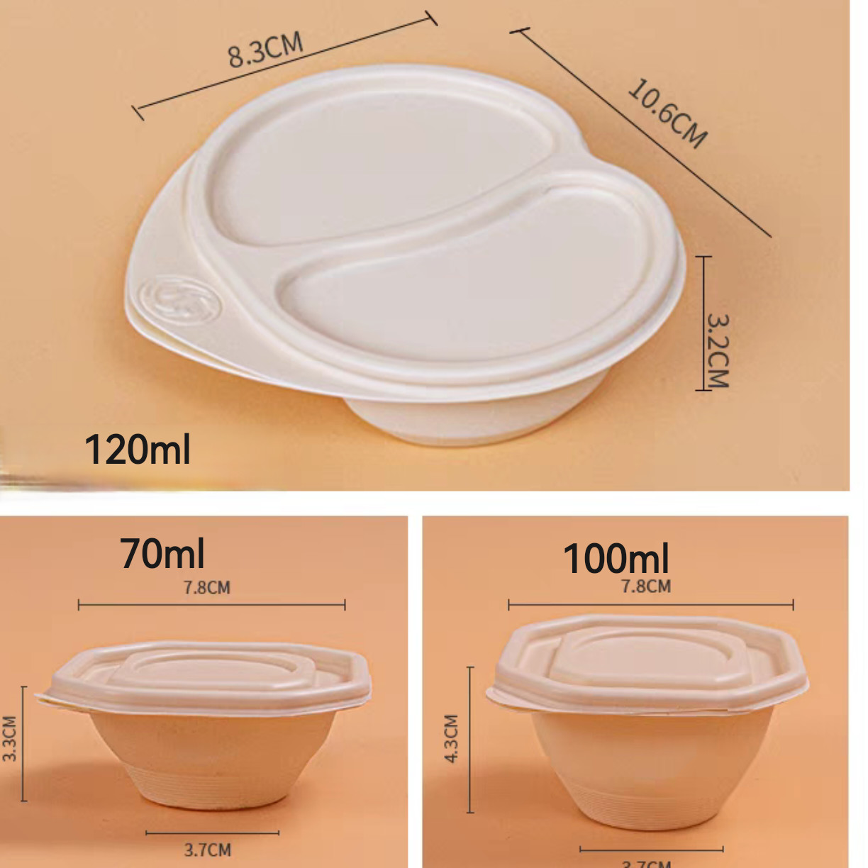 2 Compartment Biodegradable Lunch Box Corn Starch Customized With Lid