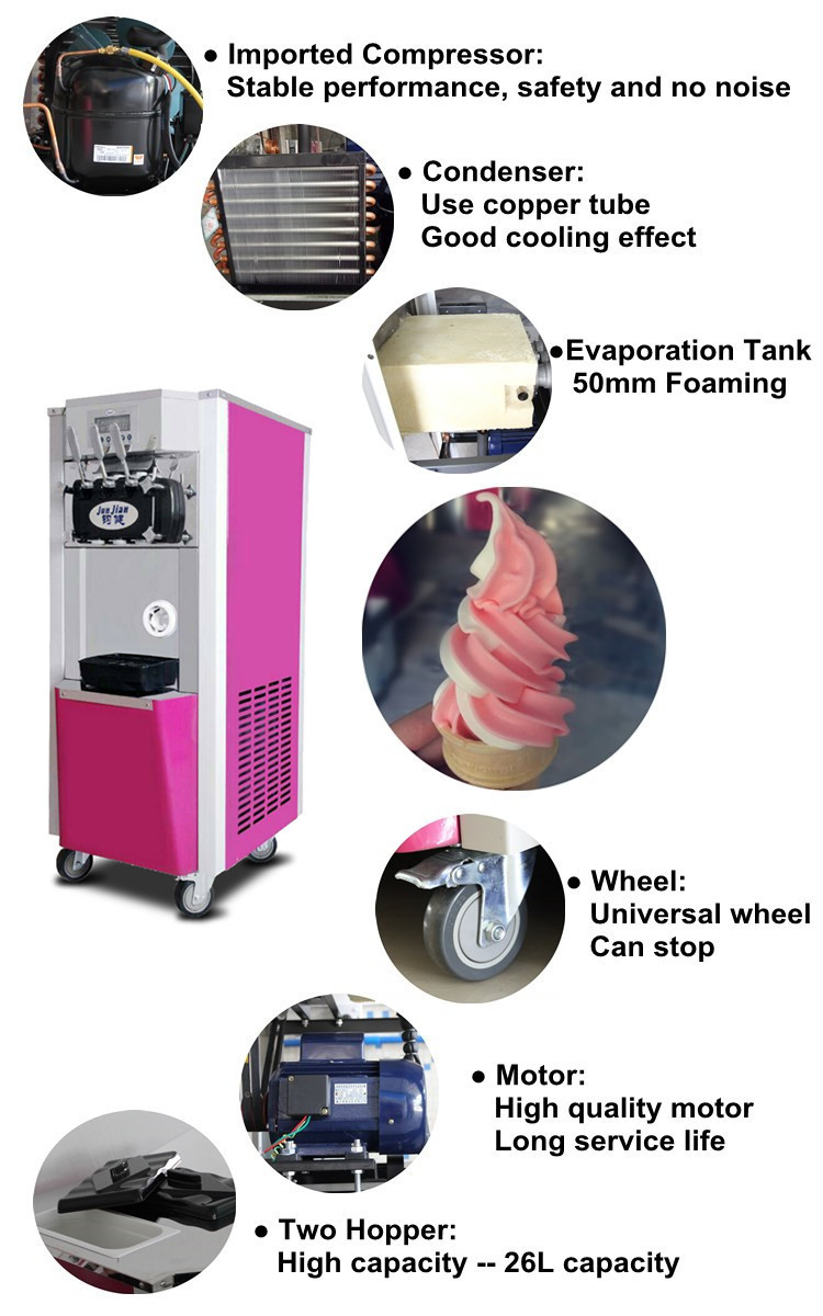 50HZ Snack Food Machinery Soft Three Flavor Ice Cream Maker Machine