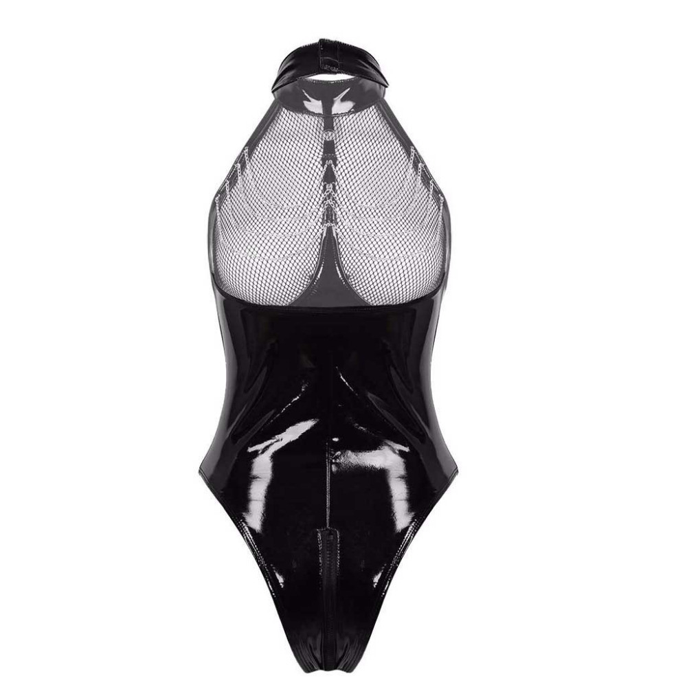 Erotic Sexy Leather Mesh Lingerie Sex Babydoll Erotic Teddy Corset Zipper Sexy Lingerie