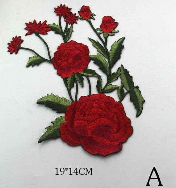 Polyester Embroidered Iron On Patches Appliques With Boutique Rose Flower 19*14 cm