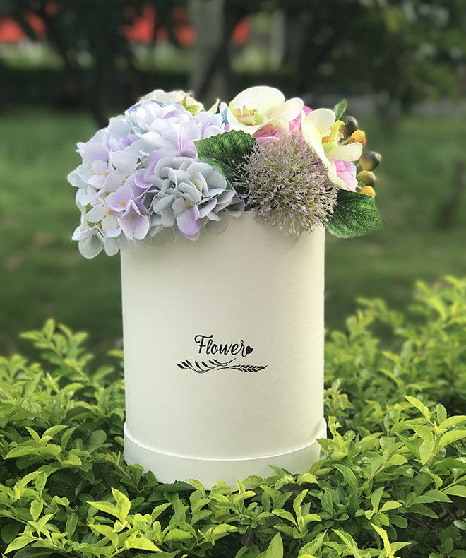 Round Paper Florist Hat Boxes , Luxury Cylindrical Flower Packaging Boxes 