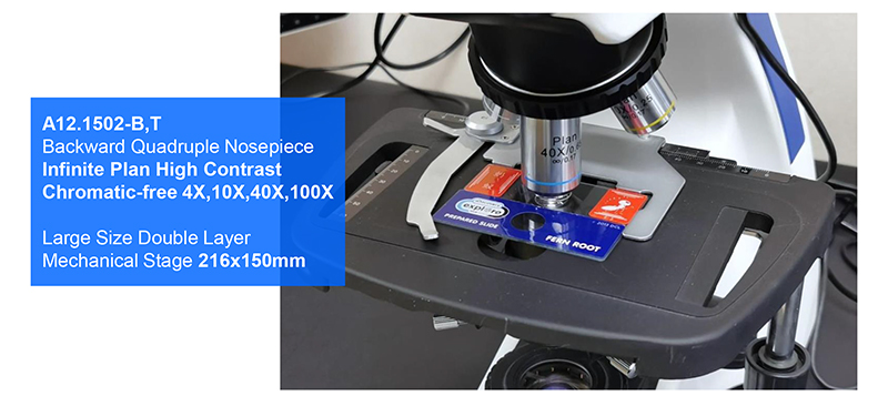 infinity Plan Achromatice Compound Optical Microscope 3W LED A12.1502 Backward Quadruple Nosepiece