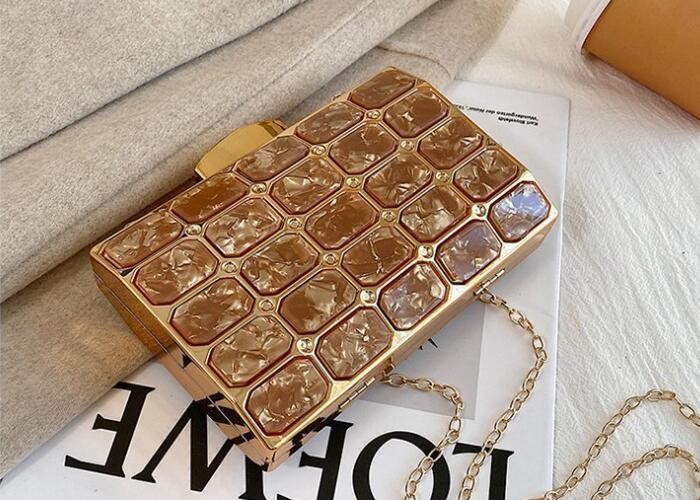 Brown Acrylic Gold Handbag Frame DIY Metal Clutch Frame