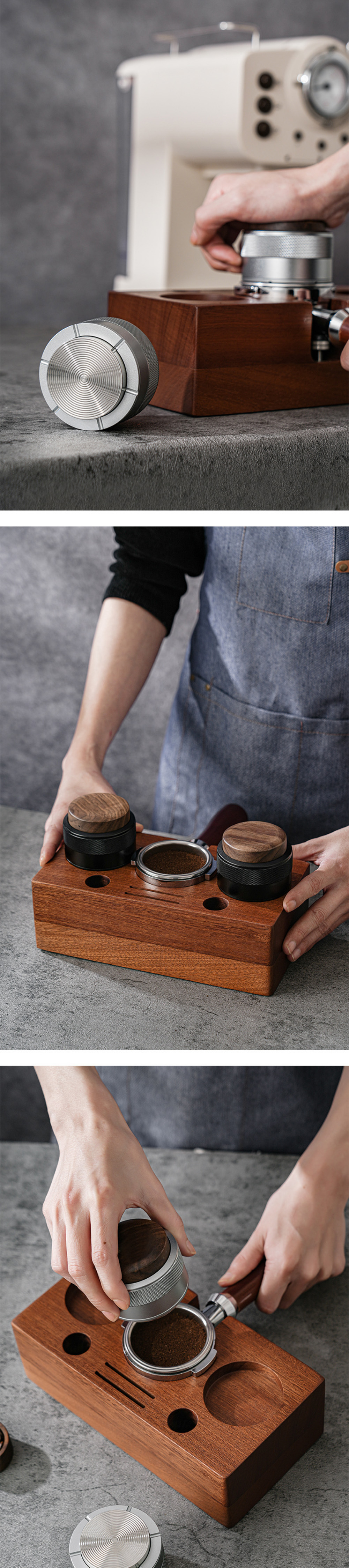 58mm 53mm 51mm Espresso Machine Wood Material Hand Press Coffee Tamper Custom Logo
