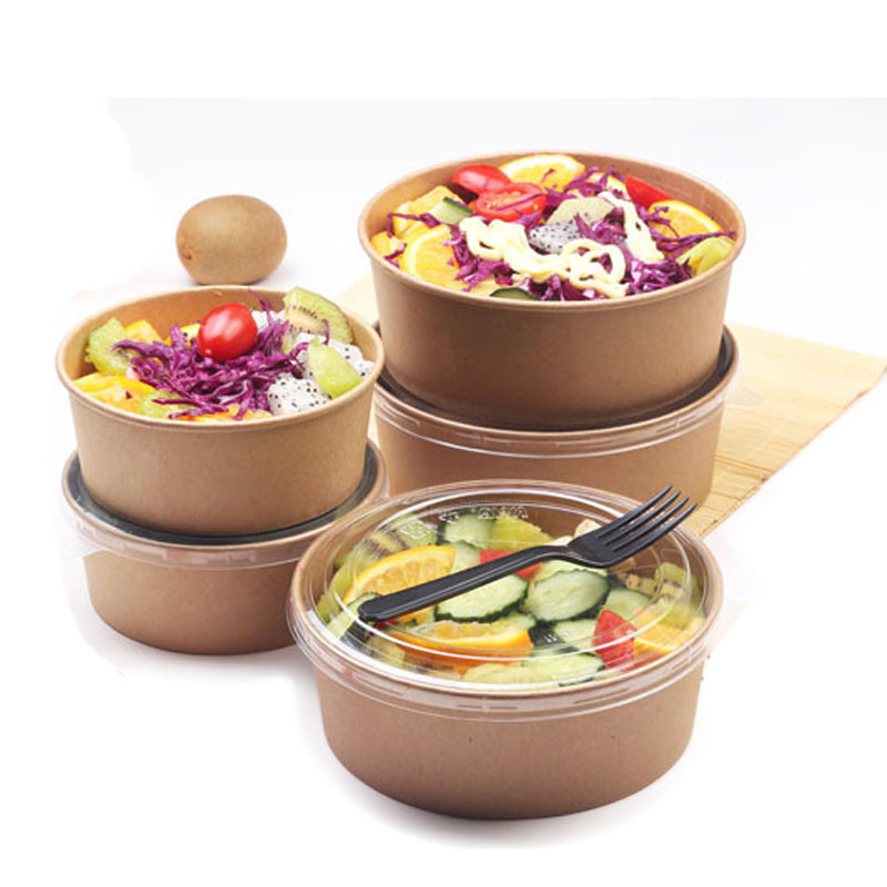 Microwavable Bio-degradable Disposable Kraft Paper Bowl With Pastic lid