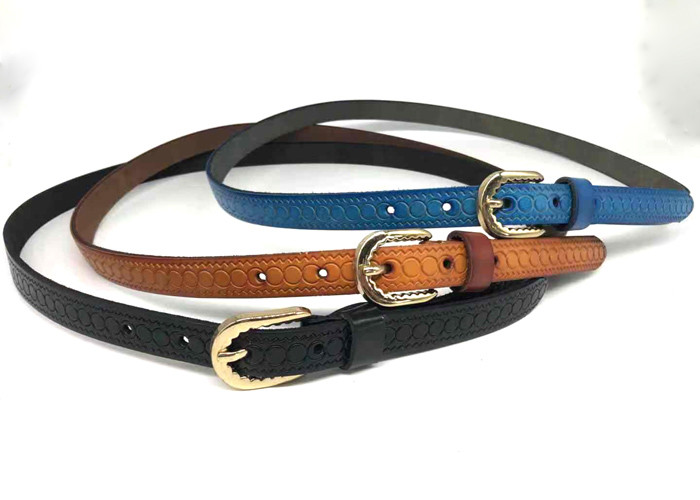 Cowhide Leather 1.8CM Embossed Skinny Belt For Women