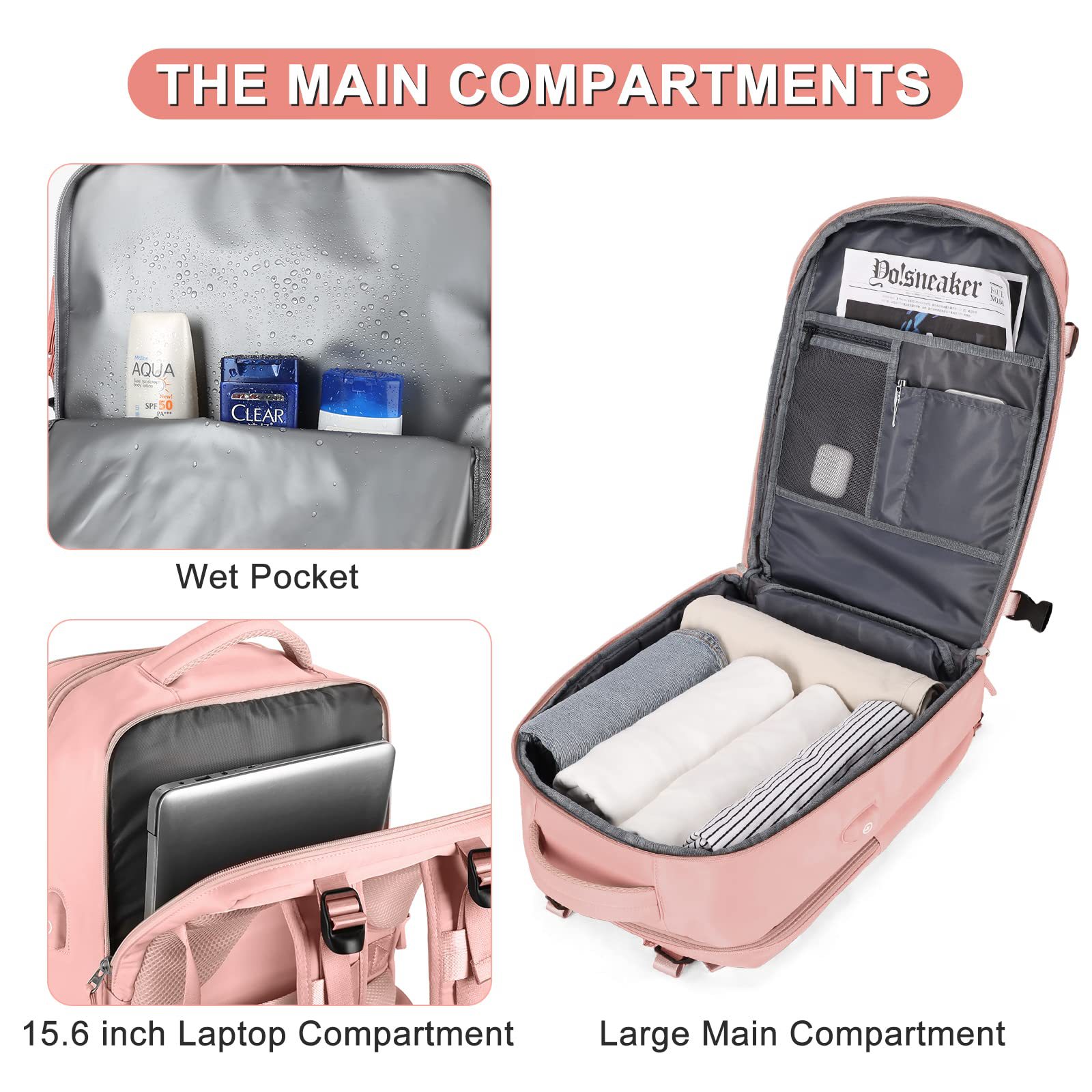 Anti Theft Multifunctional Carry On Travel Backpack , Sports Hiking Backpack Multi Color