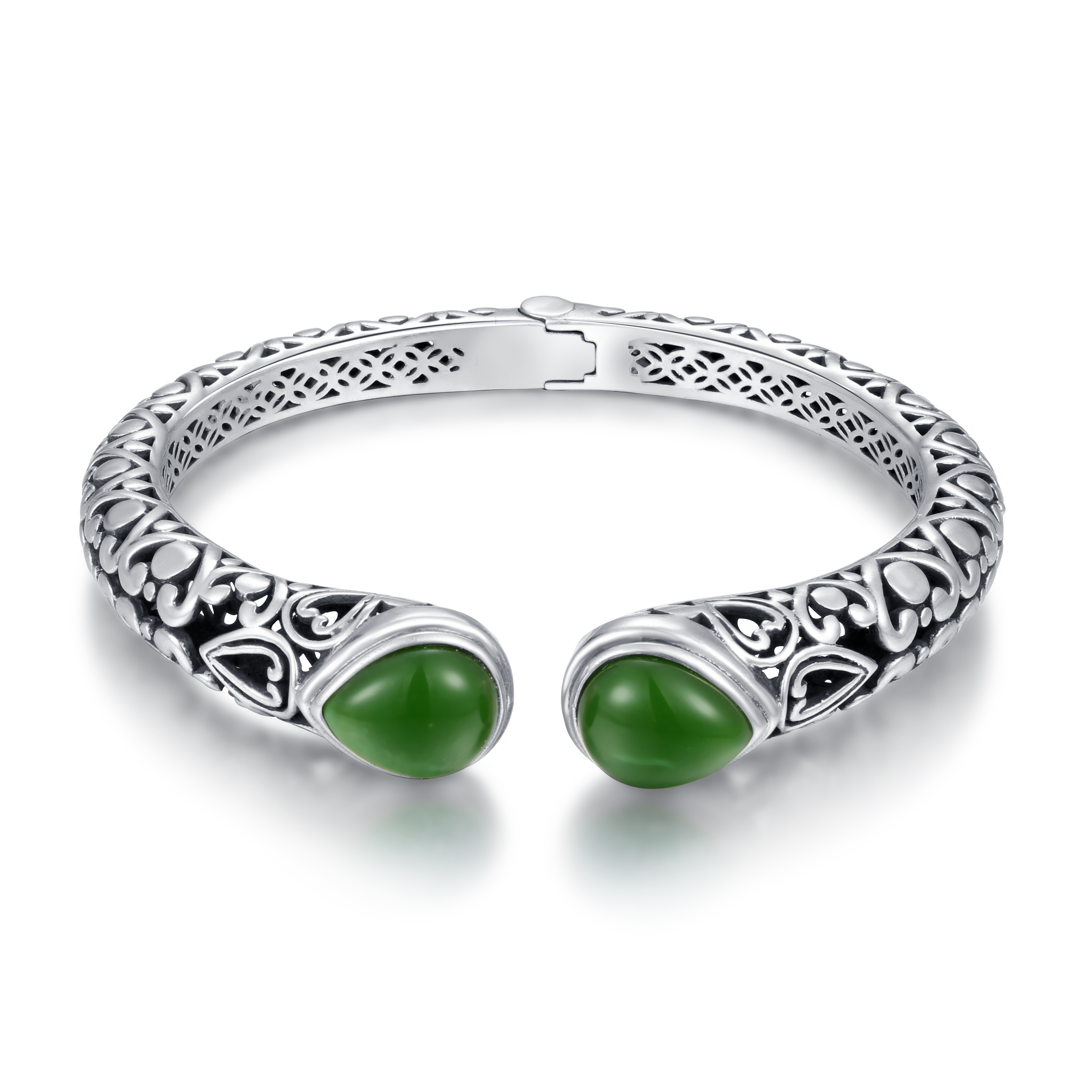 25.7gram Stones Crystals 925 Sterling Silver Bangles Pearl Shape Men's Bracelet Unisex Styles Link Chain