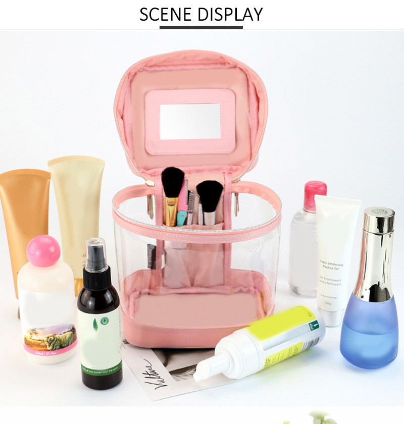 Large Double Zipper Mirror Travel PVC Makeup Bag