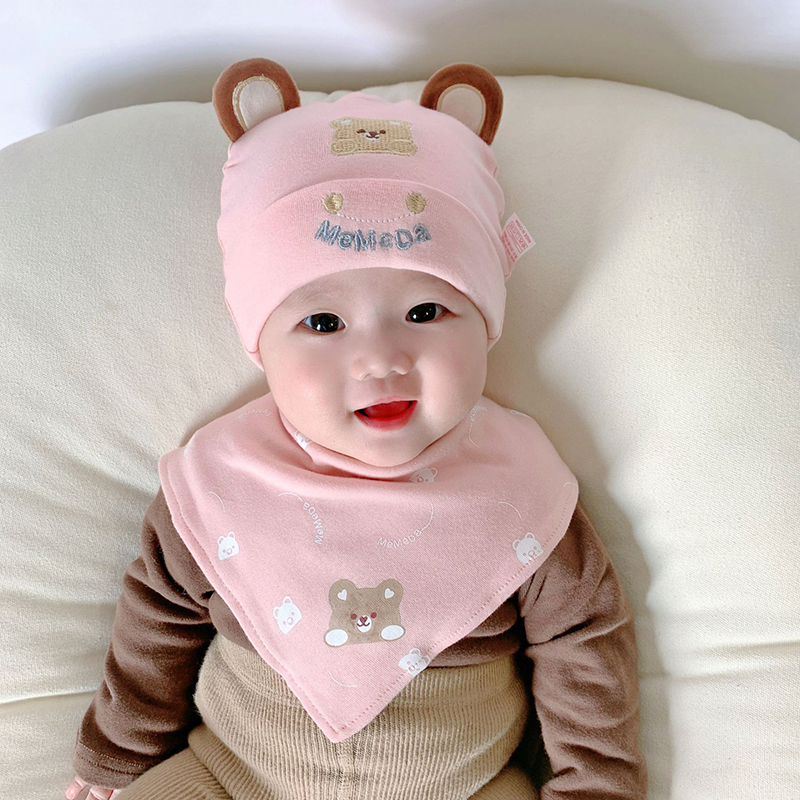 Ins Hot Sales 2-Piece Adjustable Stretchy Soft Bibs Turban Top Hats Caps Knot Newborn Cotton Baby Bib Beanie Hat