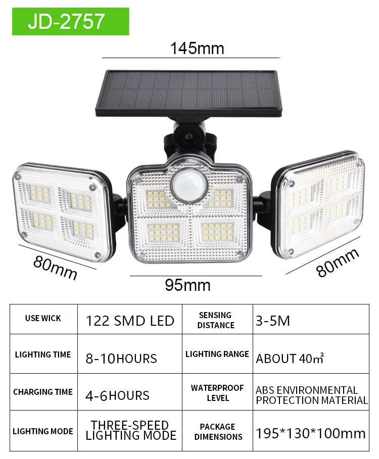 200w 122 SMD LED Outdoor Solar Led Wall Lights With Sensor 195x130x100mm