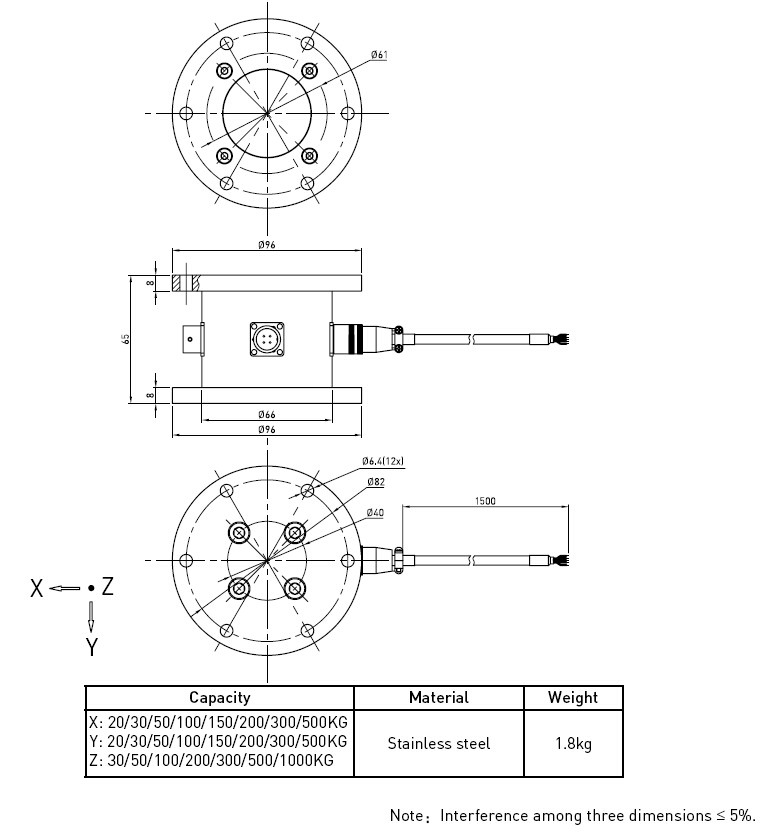 High Capacity Transducer Triaxial Load Cell Sensors , 3 Axis Load Cell