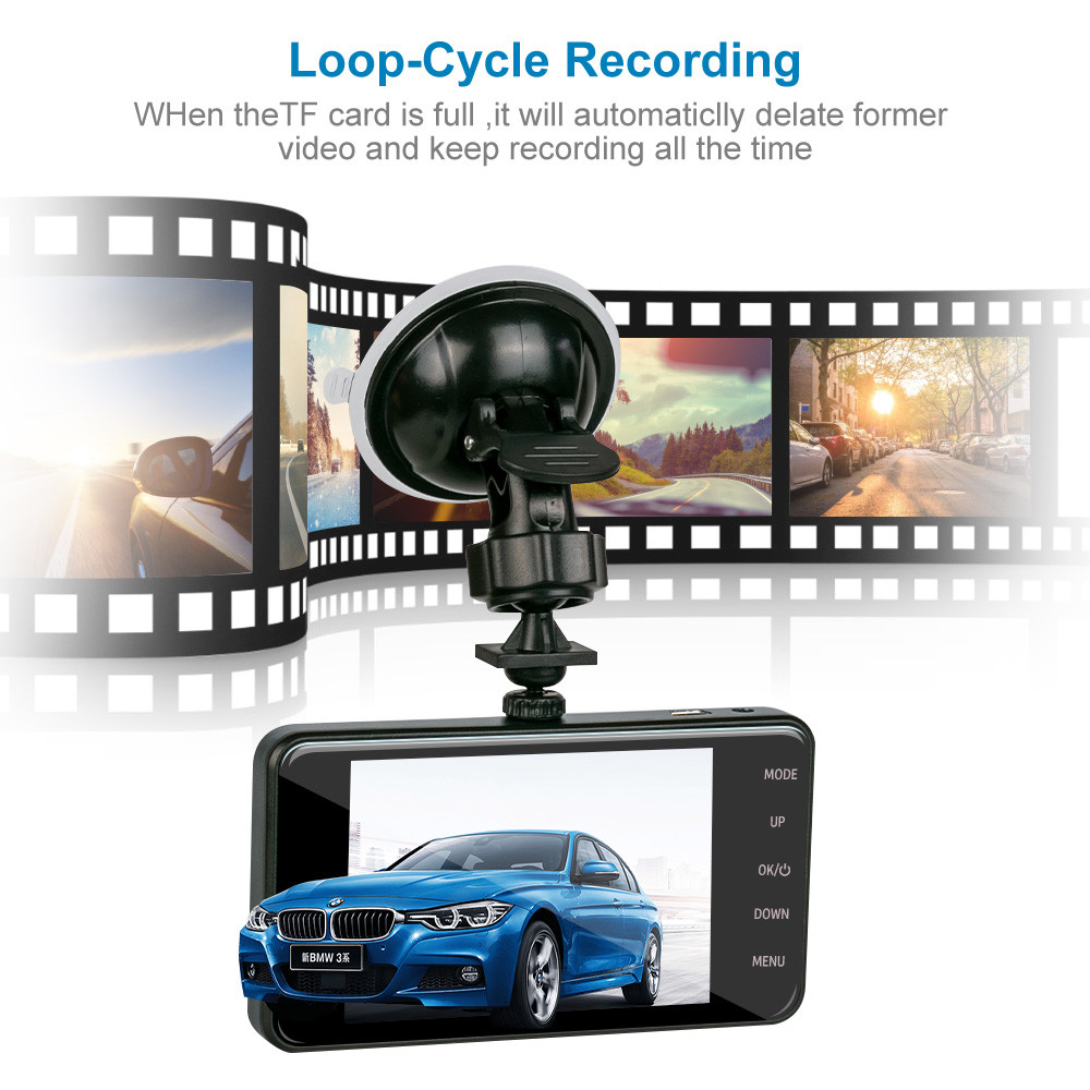 4" Car Blackbox DVR Full HD 1080P Dual Camera Dash cam Interior Front And Rear