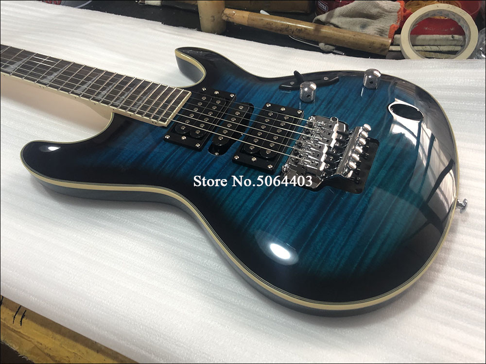 Custom 6 string electric guitar yellow tiger maple veneer rosewood fingerboard double rocking bridge free delivery