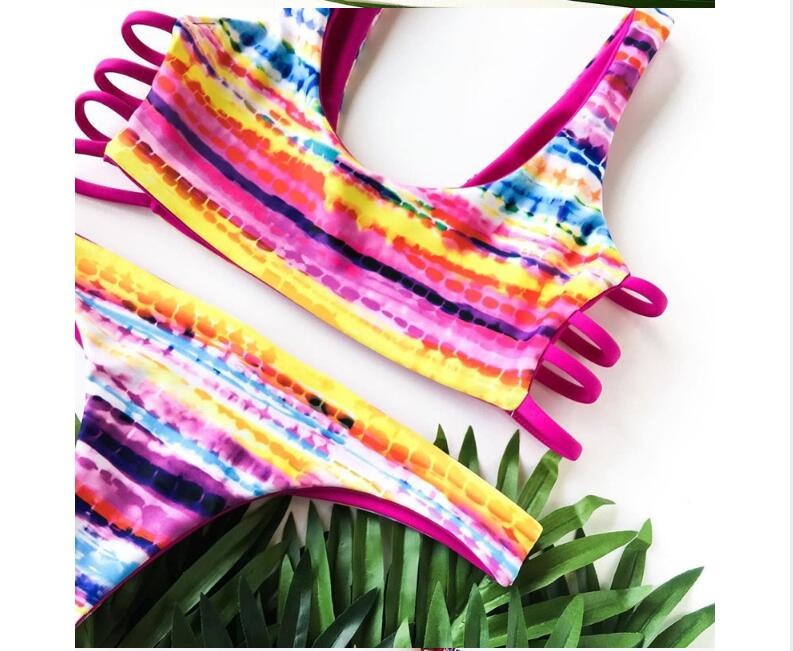2019 Ruffle Women Swimsuit Cross Bandage Swimwear Push Up Bikini Set Beach