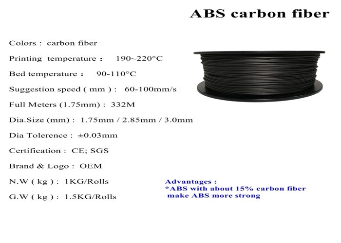 Black Color 1.75mm 3.0mm Carbon Fiber Filament For 3D Printer Dropshipping