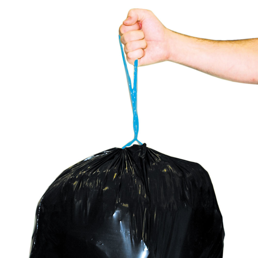 Black 120L Recyclable Trash Bags Gravure Printing With Blue Drawstring