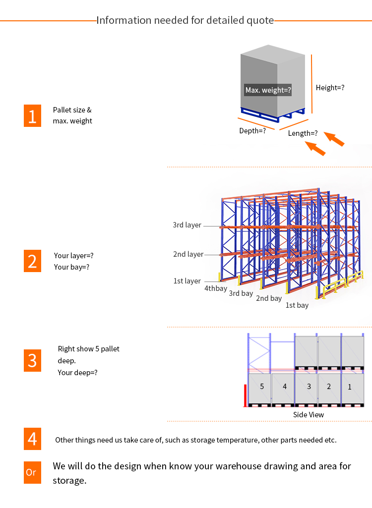 1700-8000mm Depth Steel Pallet Rack in Orange for Warehouse Rack