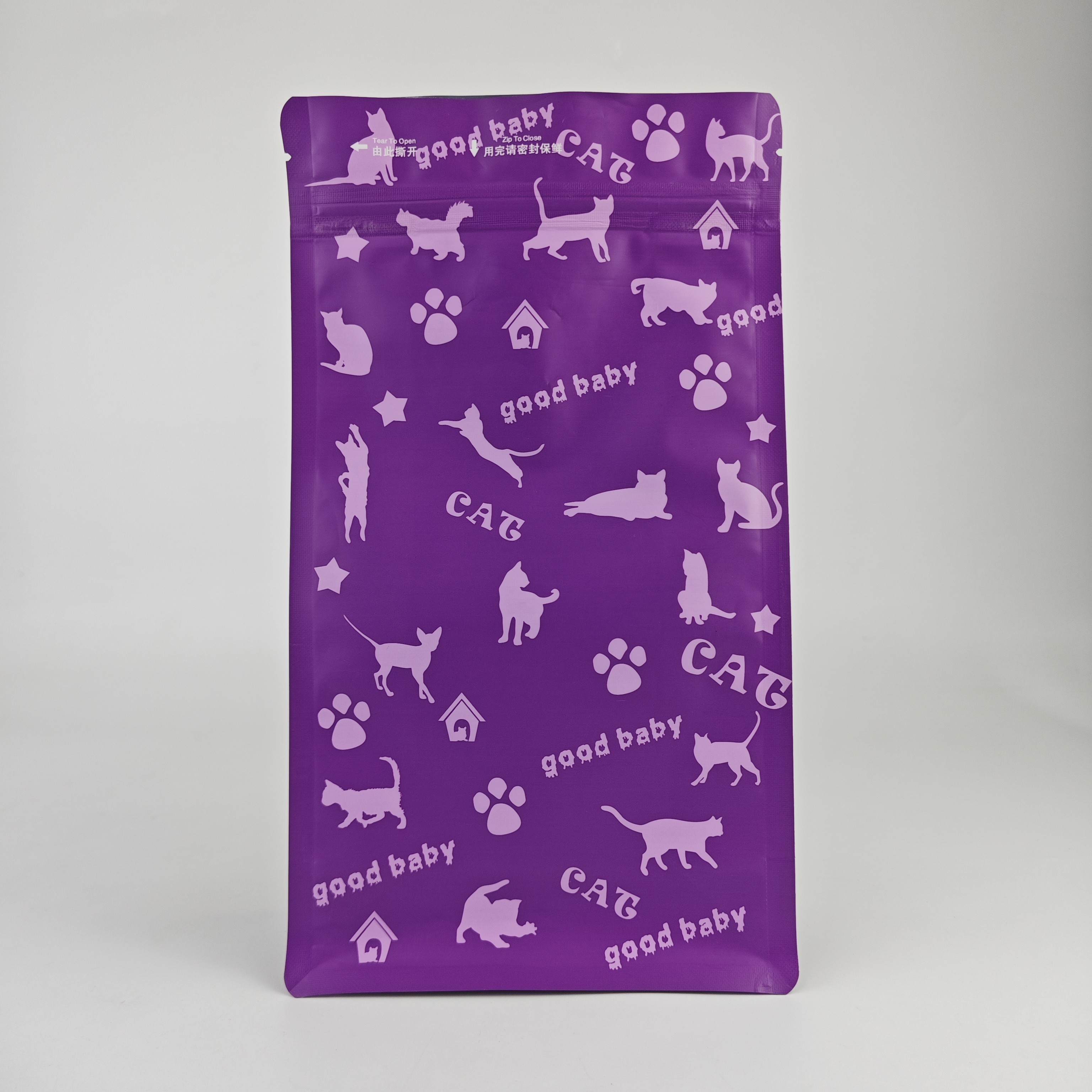 Custom printed matt finish pet food flat bottom zipper stand up packaging mylar bag