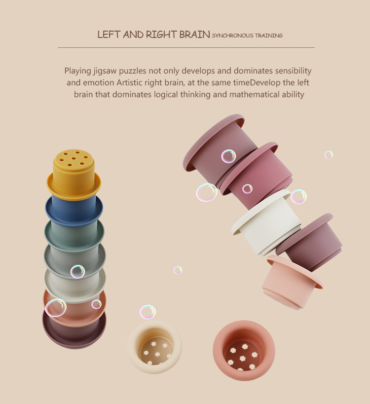 Educational Silicone Stacking Cups For Teething Building Blocks