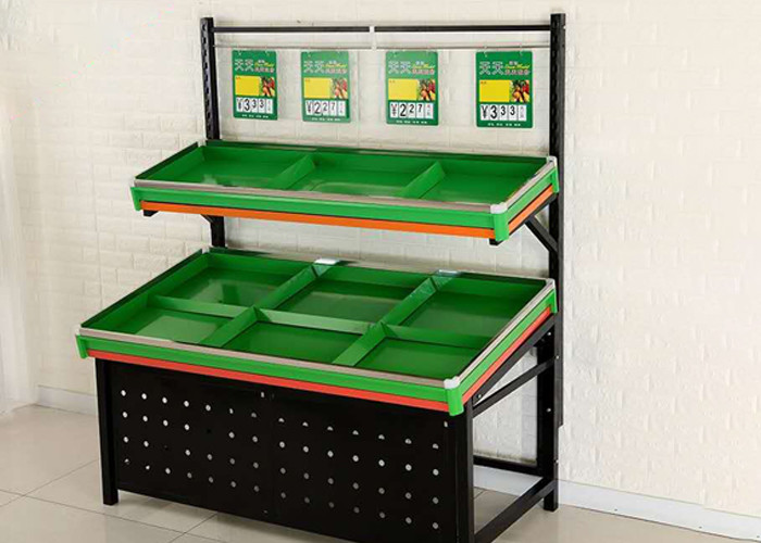 2 Tier 460mm Fruit And Vegetable Display Shelf Adjustable Layers For Supermarket