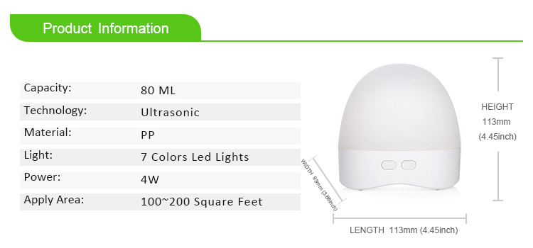 80ML Ultrasonic Air Humidifier Oil Scent Aroma Diffuser With Colorful LED Light For Indoor