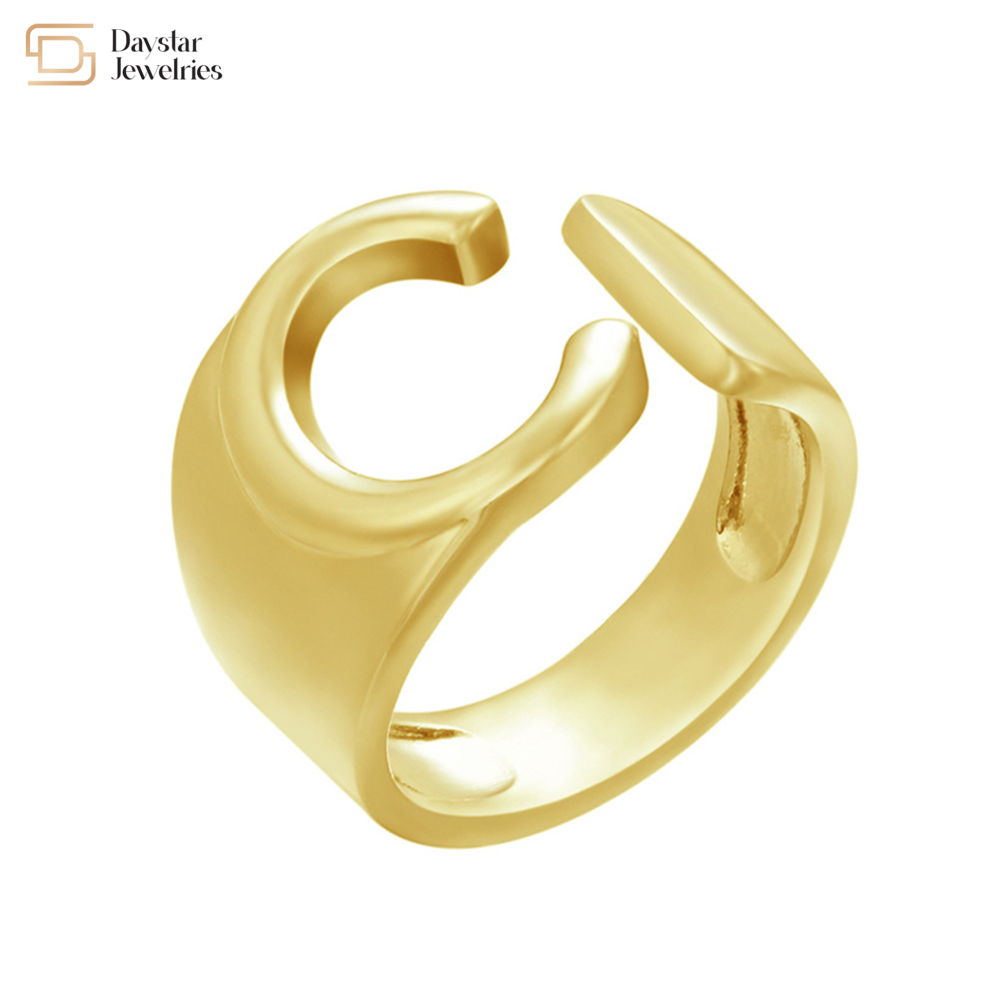 Gold Plated Adjustable Initial Letter Ring Custom Alphabet Chunky Jewelry