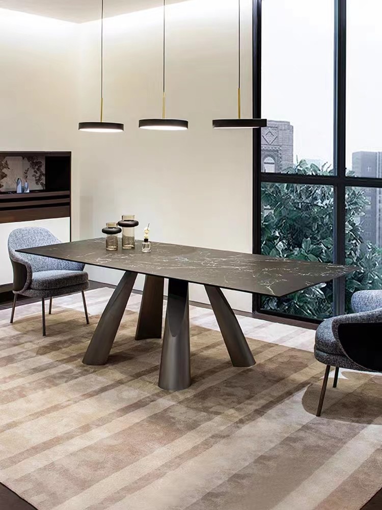 NEXTOP Stainless Steel Marble Top Dining Table Sets Art Base Rectangle