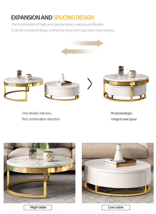 Modern Home Luxury Coffee Center Tables Round Marble With Storage